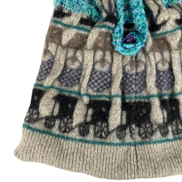 Handmade Wool Unique Shoulder Tote Bag Button Loop Amish Horse Buggy Carriage - Picture 2 of 13